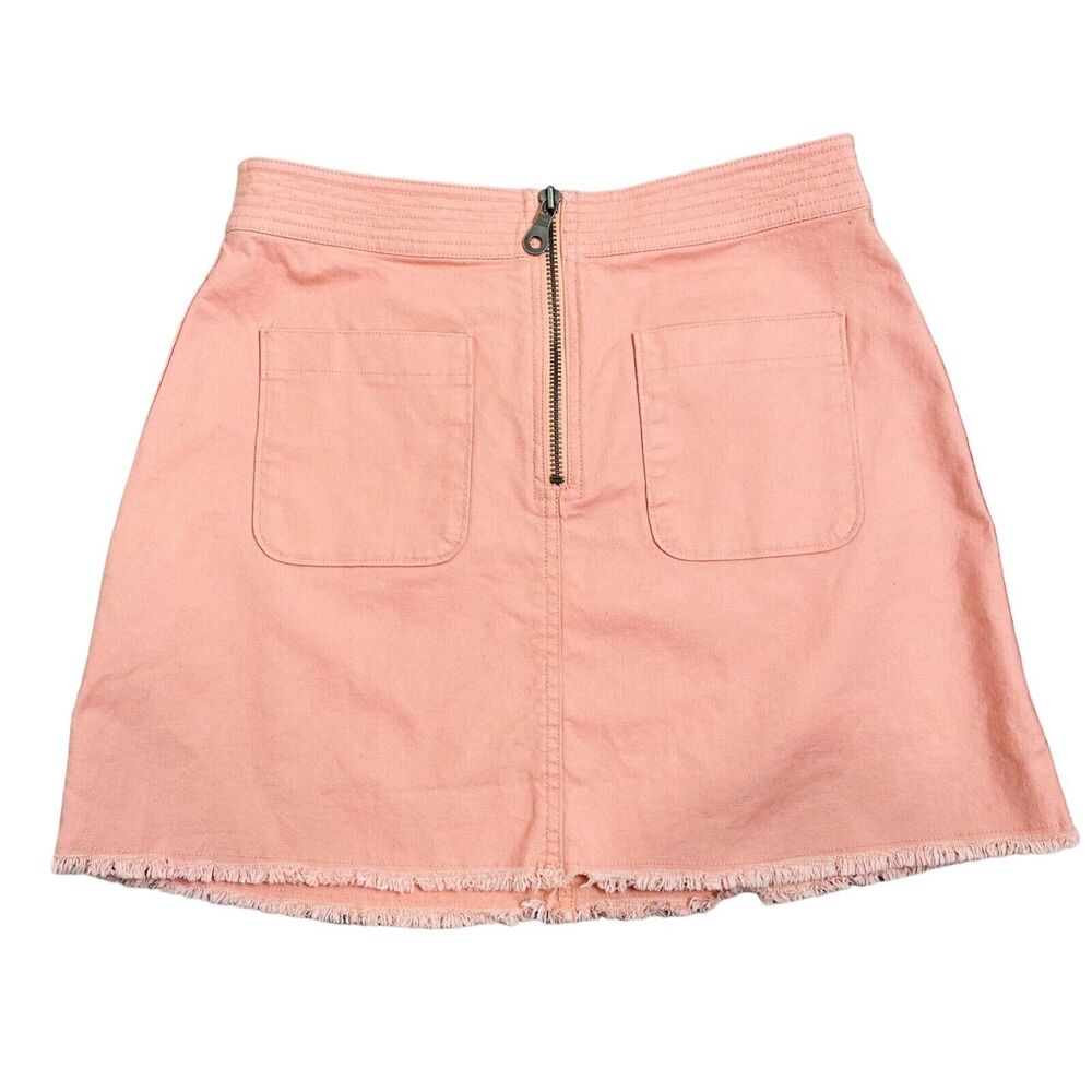 Madewell A-Line Denim Mini Skirt Size 6 High Rise Zip Up Front Cutoff Hem Peach